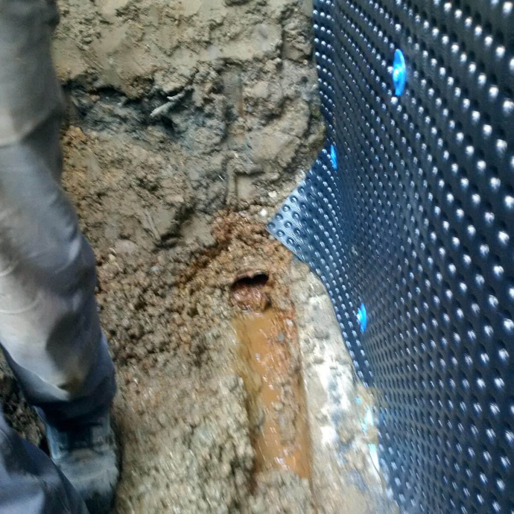 Exterior Waterproofing Broken Pipe